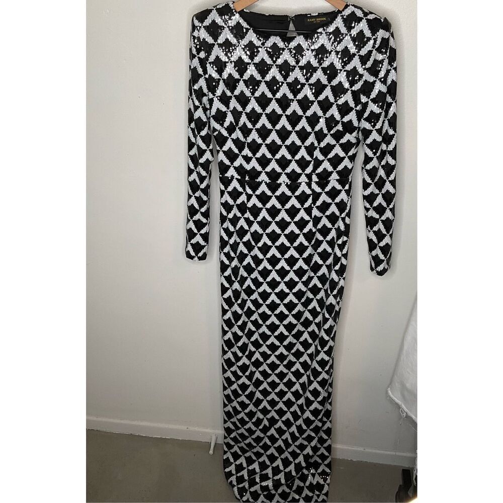 Ramy Brook Celia Sequin Maxi Dress In Black Checkmate - Picture 3 of 15
